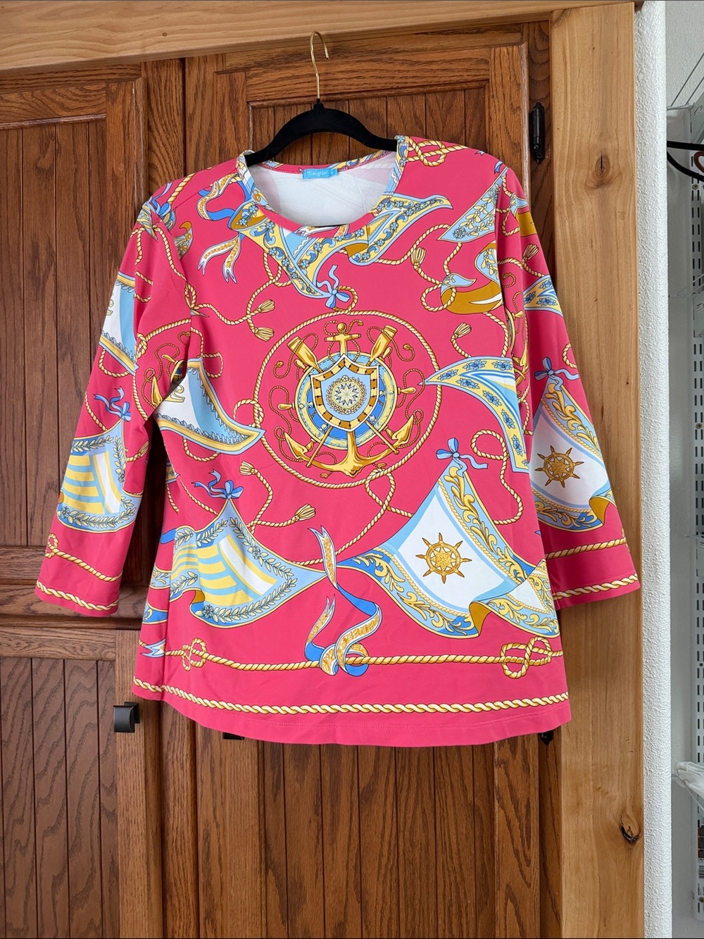 J. McLaughlin Pink Trim Nautical-Accented Top